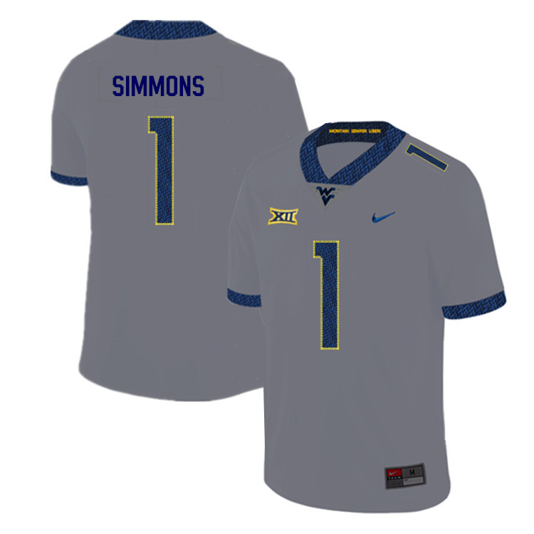 NCAA Men's T.J. Simmons West Virginia Mountaineers Gray #1 Nike Stitched Football College 2019 Authentic Jersey PO23Z76PY